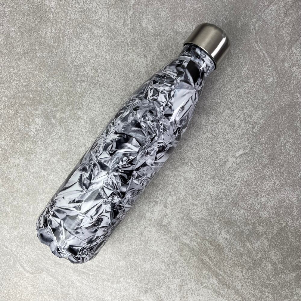 R+Co Black White Silver Pattern Insulated Canteen Travel Water Bottle — 17oz NEW